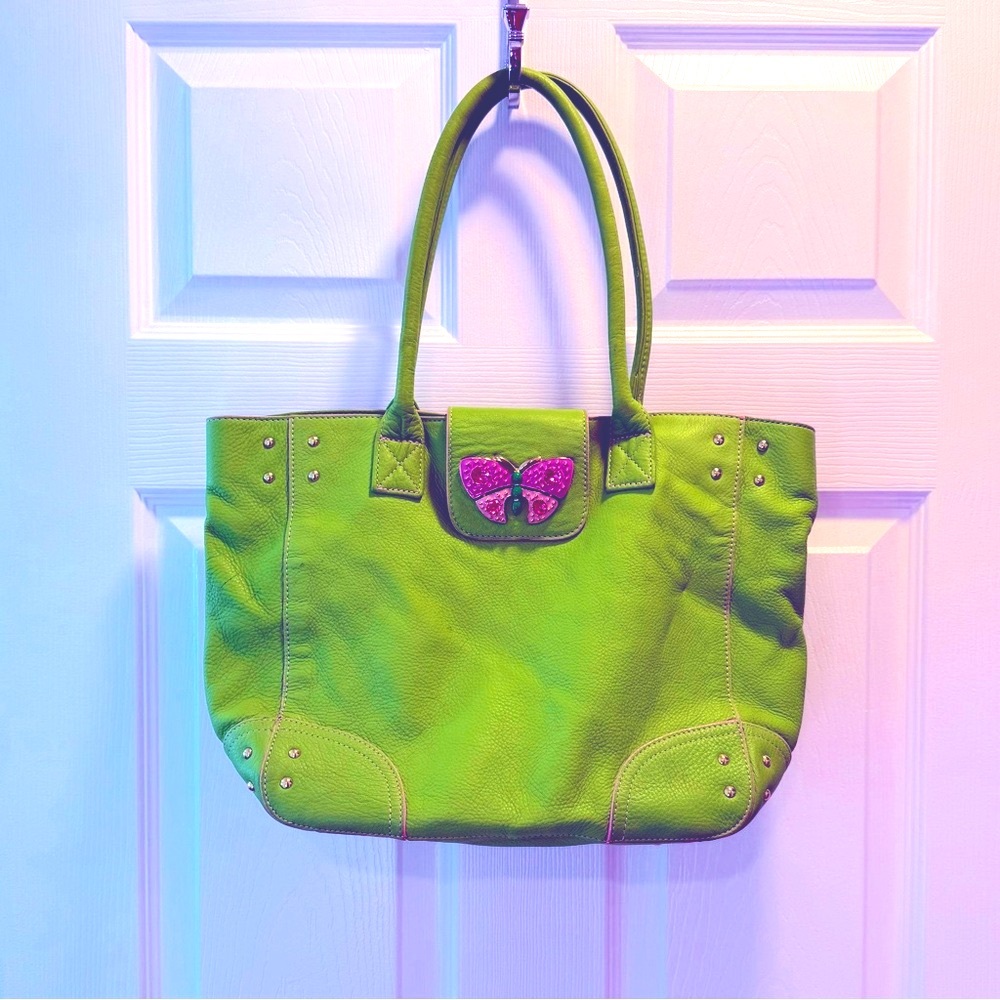 Green Tote Bag with Pink Accent